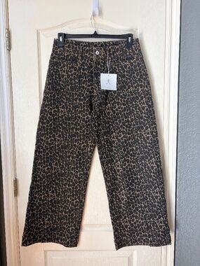 NWT Cicy Bell Leopard Print Wide Leg Denim Animal Print, Size 12